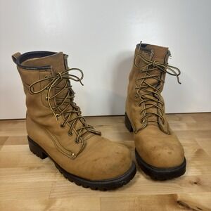 Vintage 1980's LEHIGH 100 Leather Steel Toe Work Boots 9 1/2 D